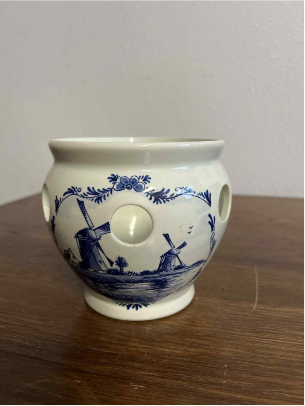 Vintage Delft Blue Hand-Painted Pierced Tulip Vase Candle Holder Delftsche Huys